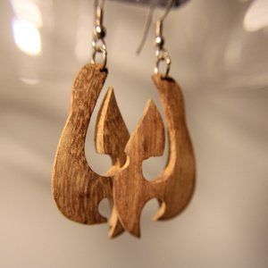 Handcrafted Wooden Hook Earrings - Hawaiian Tribal Design